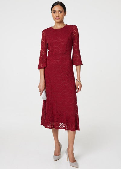 Izabel London Red Lace Semi Sheer Midi Dress