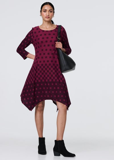 Izabel London Purple Geo Print Hanky Hem Midi Dress