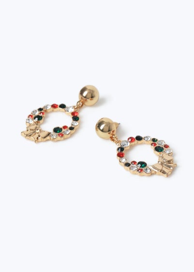 Muse Gold Christmas Gem Wreath Earring