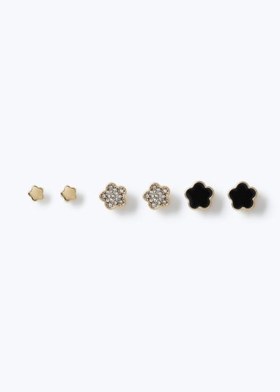 Muse Black Flower Stud Earring Multipack