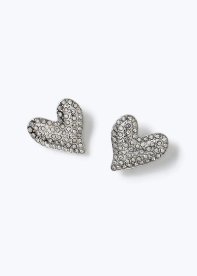 Muse Silver Crystal Heart Large Stud Earring