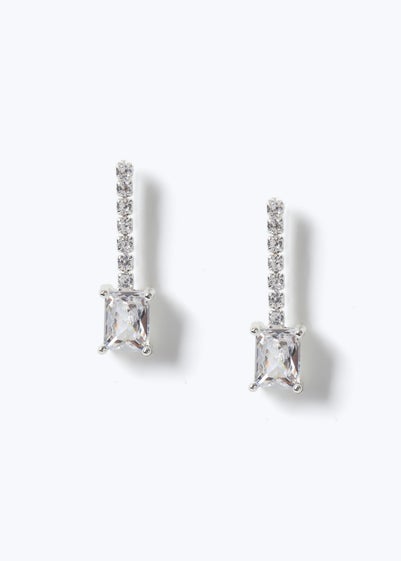 Muse Silver Rectangle Crystal Drop Earring