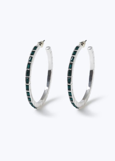 Muse Green Silver Crystal Hoop Earring