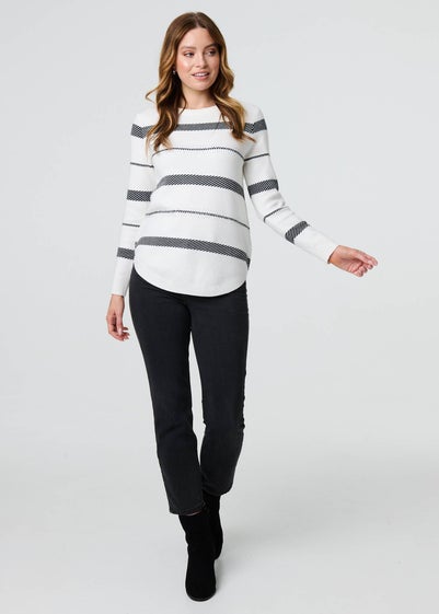 Izabel London White Stripe Print Long Sleeve Jumper