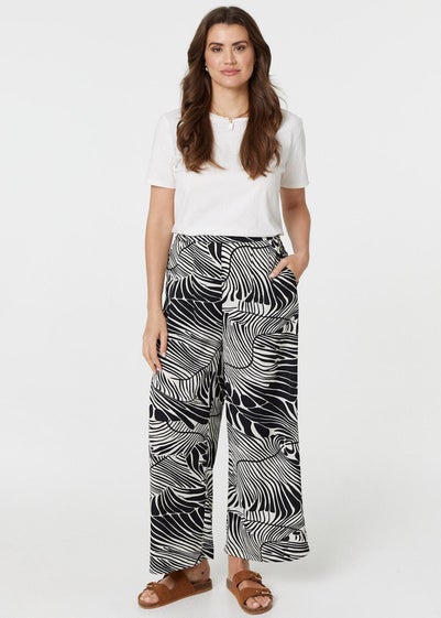 Izabel London Black Printed High Waisted Wide Leg Trousers