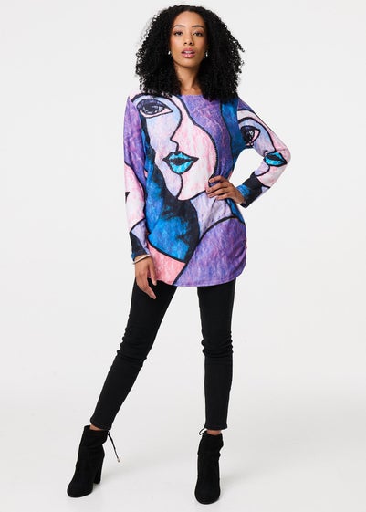 Izabel London Blue Abstract Sequin Detail Tunic Top