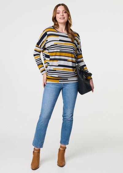 Izabel London Yellow Striped Long Sleeve Drop Shoulder Top