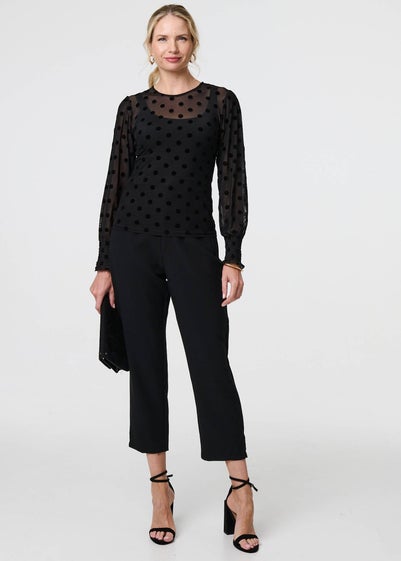 Izabel London Black Polka Dot Sheer Mesh Puff Sleeve Blouse