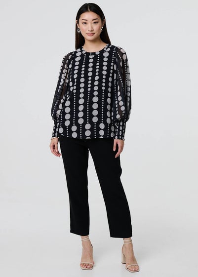 Izabel London Black Spotty Print Semi Sheer Puff Sleeve Blouse