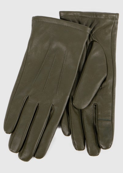 Totes Isotoner Khaki Three Point Leather Glove With SmarTouch