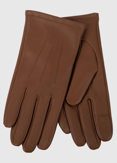 Totes Isotoner Tan Three Point Leather Glove With SmarTouch