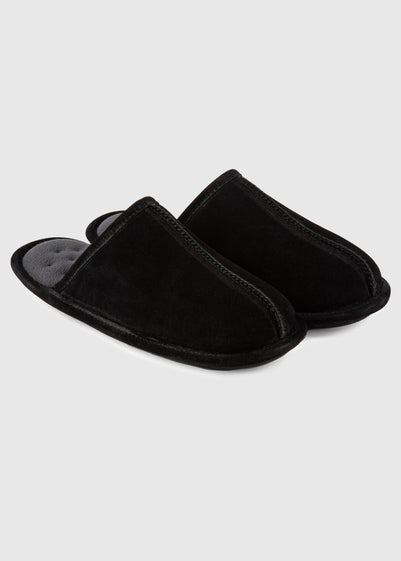 Totes Isotoner Black Real Suede Mule Slipper