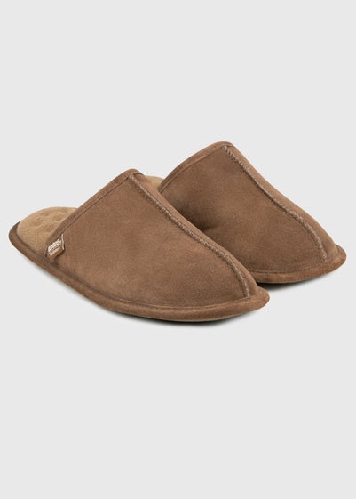 Totes Isotoner Tan Real Suede Mule Slipper