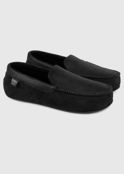 Totes Isotoner Black Square Patterned Smart Moccasin Slipper