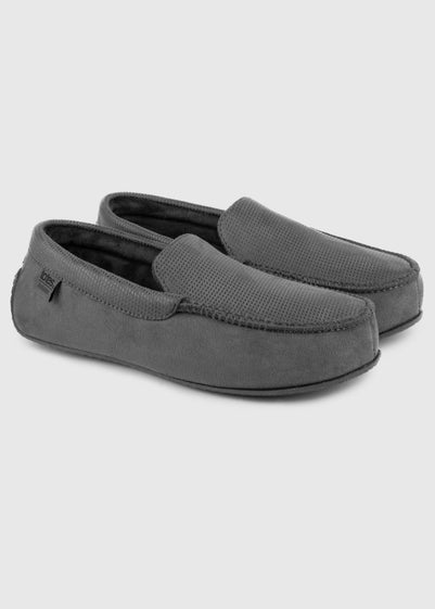 Totes Isotoner Grey Square Patterned Smart Moccasin Slipper