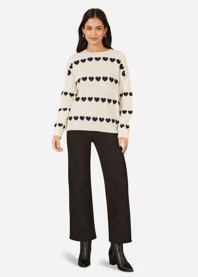 Yumi Ivory Knitted Jumper With Heart Stripes