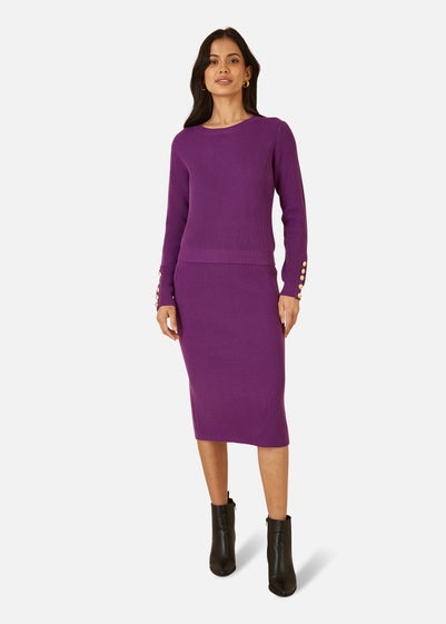 Yumi Purple Rib Knitted Jumper With Sleeve Button Detail