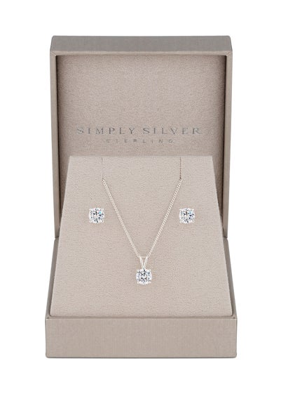 Simply Silver Sterling Silver 925 Round Cubic Zirconia Necklace And Earring Set - Gift Boxed