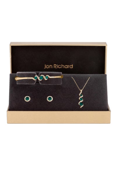 Jon Richard Gold Plated Emerald And Crystal Twist Drop Trio Set  - Gift Box