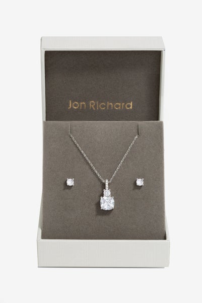 Jon Richard Rhodium Plated Cubic Zirconia Pendant Box Set - Gift Box