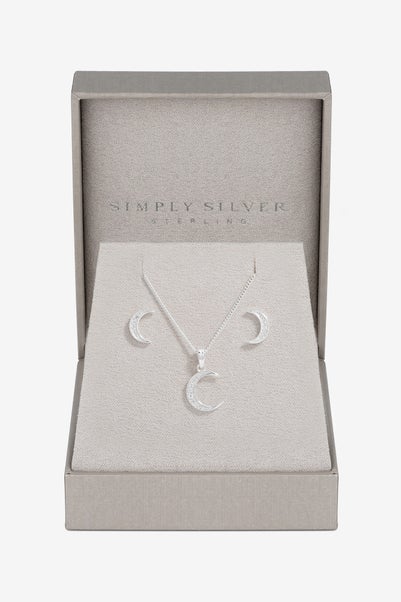 Simply Silver Sterling Silver 925 Cubic Zirconia Crescent Set - Gift Boxed