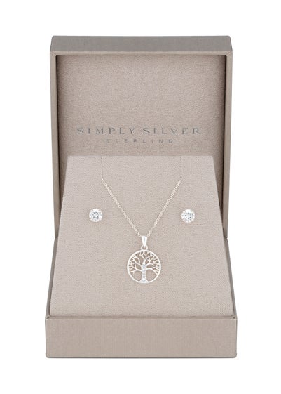 Simply Silver Sterling Silver 925 Cubic Zirconia Tree of Love Jewellery Set - Gift Boxed