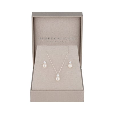 Simply Silver Sterling Silver 925 Freshwater Pearl Set - Gift Boxed