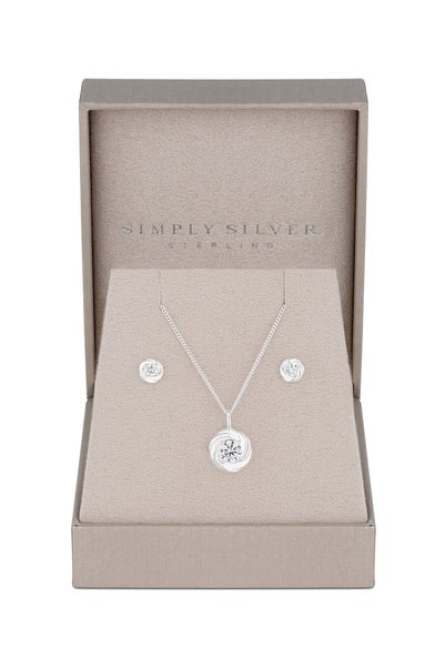 Simply Silver Sterling Silver 925 Cubic Zirconia Knot Set - Gift Boxed