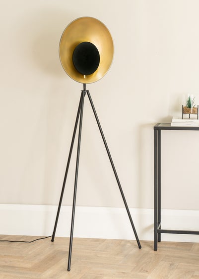 ValueLights Saffy Matte Black Floor Lamp with Gold Shade (150cm x 59cm x 59cm)