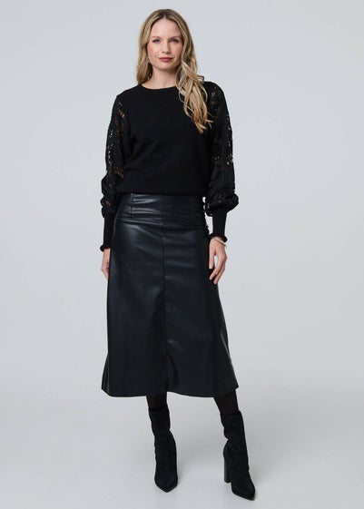 Izabel London Black Faux Leather High Waist Midi Skirt