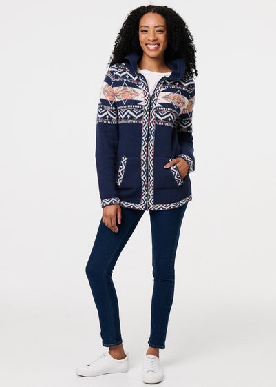 Izabel London Blue Nordic Print Zip Front Cardigan