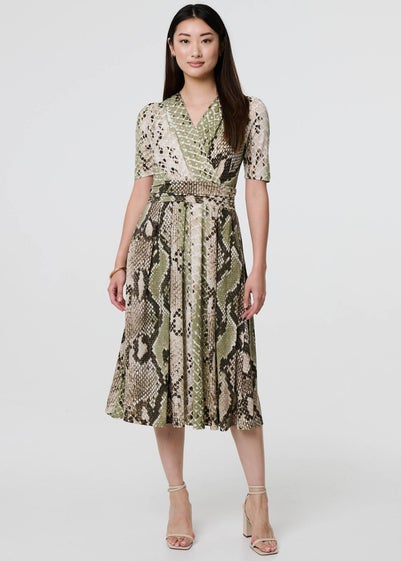 Izabel London Green Snake Print  Jersey Midi Dress