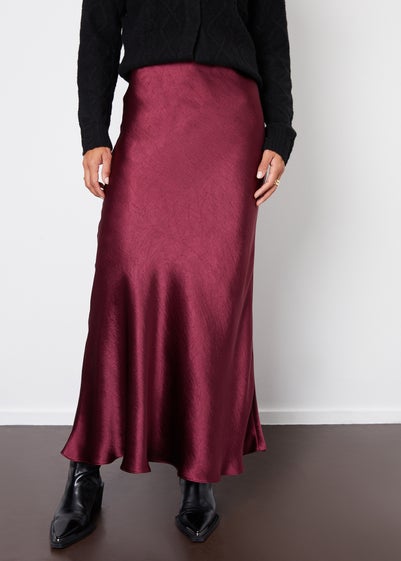 Threadbare Burgundy Ariel Satin Maxi Slip Skirt