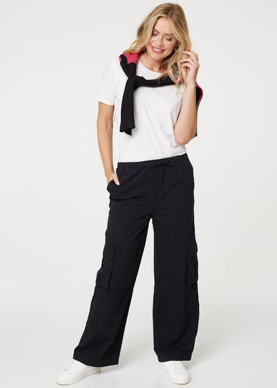 Izabel London Black Wide Leg Tie Waist Cargo Trousers