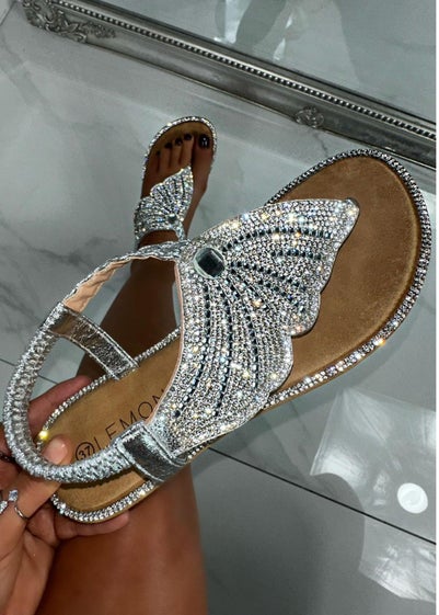 Love Lemonade Silver Crystal Couture Butterfly Sandals