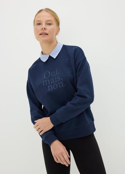 Navy Oui Mais Collared Sweatshirt