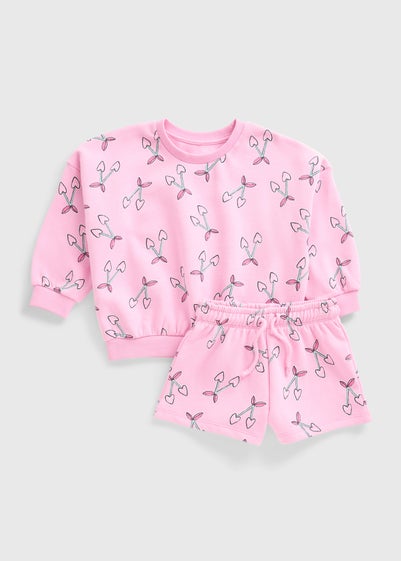 Girls Pink Cherry Print Sweatshirt & Shorts Set (1-7yrs)
