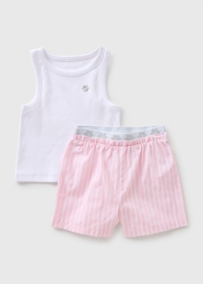 Girls White Flower Stripe Ribbed Pyjama Set (7-13yrs)