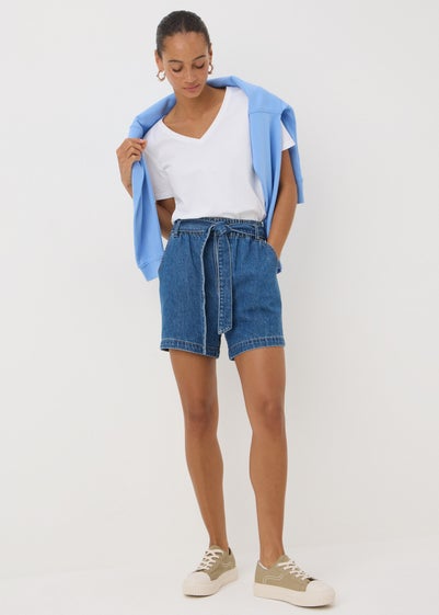 Blue Mid Wash Belted Shorts