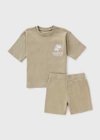 Boys Stone Palm Top & Shorts Set (1-7yrs)