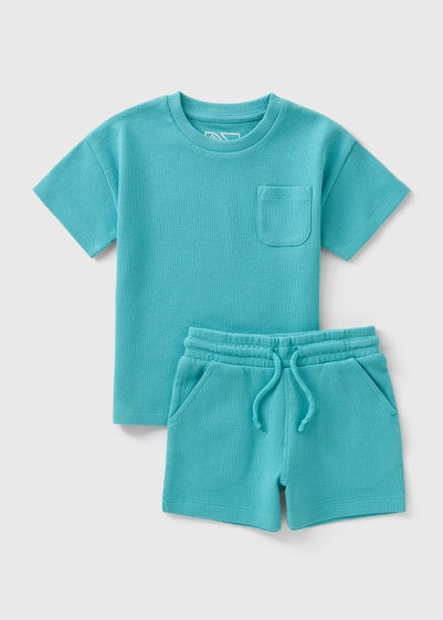 Boys Teal Waffle Top & Shorts Set (1-7yrs)