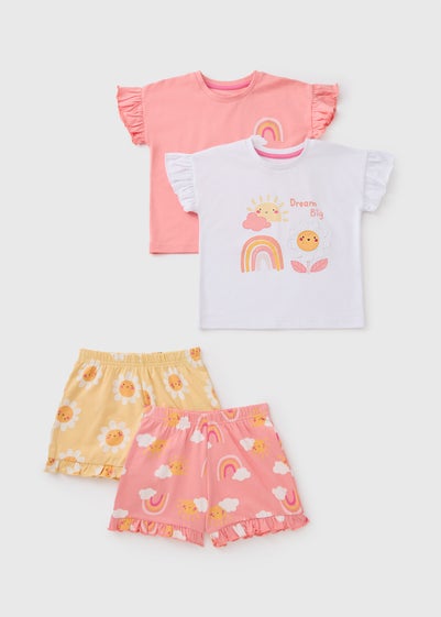 Girls 2 Pack Rainbow Pyjamas (1-7yrs)