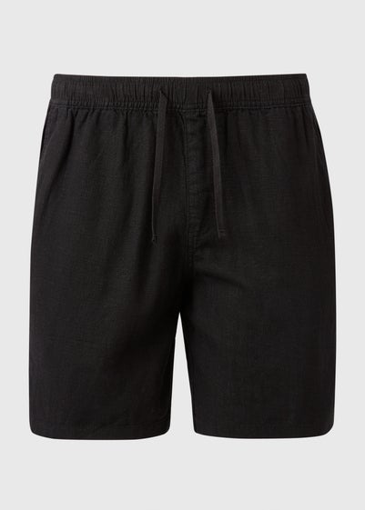 Black Linen Drawcord Shorts