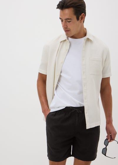 Black Linen Drawcord Shorts