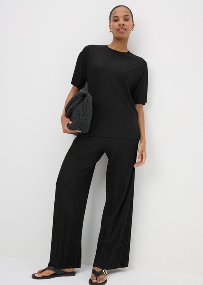 Black Plisse Co Ord Trousers