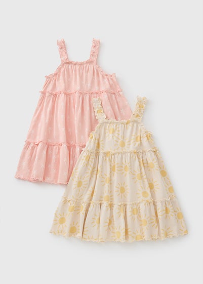 2 Pack Girls Pink Holiday Frill Dresses (1-7yrs)