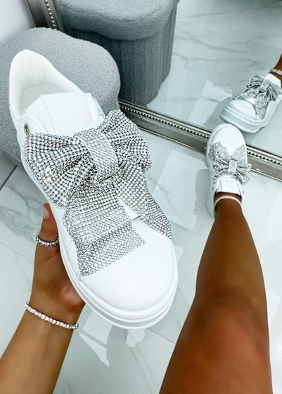 Love Lemonade Silver Crystal Sparkly Bow Trainers Limited Edition