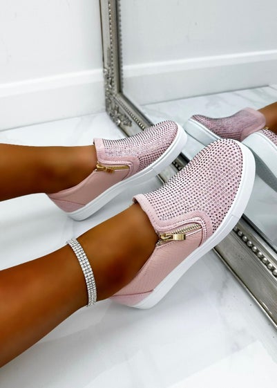 Love Lemonade Pink Crystal Suede Zip Pumps