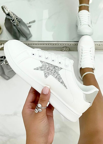 Love Lemonade Silver Sparkly Glitter Star Trainers