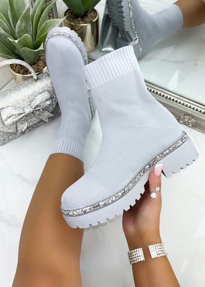 Love Lemonade Grey Sparkly Stretch Chunky Sock Boots